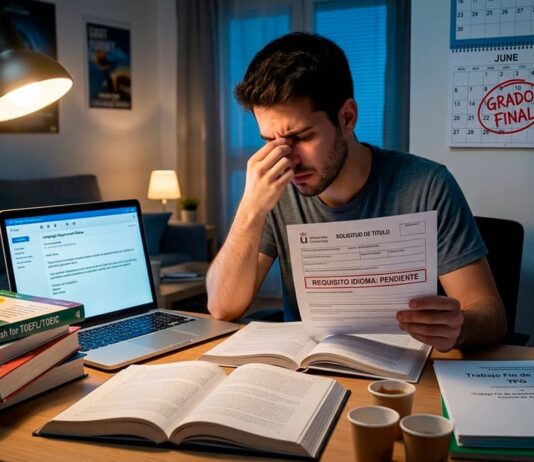 El idioma que te piden para terminar la carrera en la URJC: lo que nadie te explica hasta que vas tarde Estudiante universitario consultando los requisitos de idioma de su grado