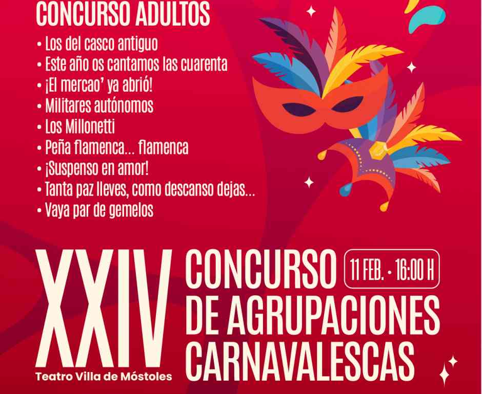 El 11 de febrero Móstoles celebrará el XXIV Concurso de Agrupaciones Carnavalescas