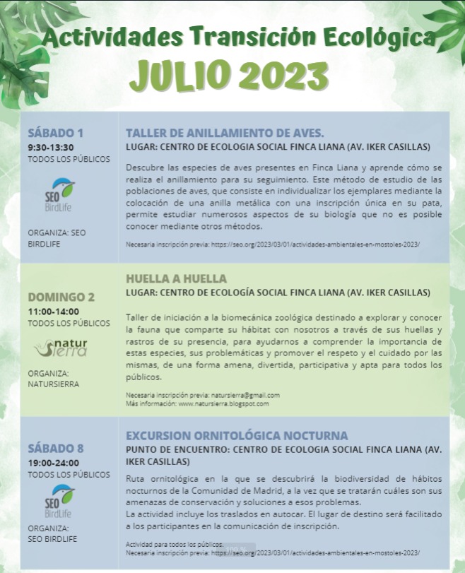 Nuevos talleres medioambientales en Móstoles para julio
