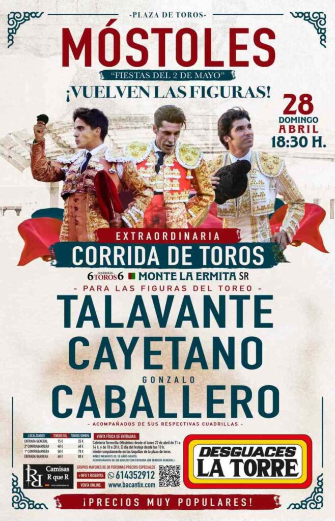 Talavante, Cayetano y Gonzalo Caballero será el cartel del 28 de abril. Entradas agotadas para la vuelta de los toros en Móstoles.
