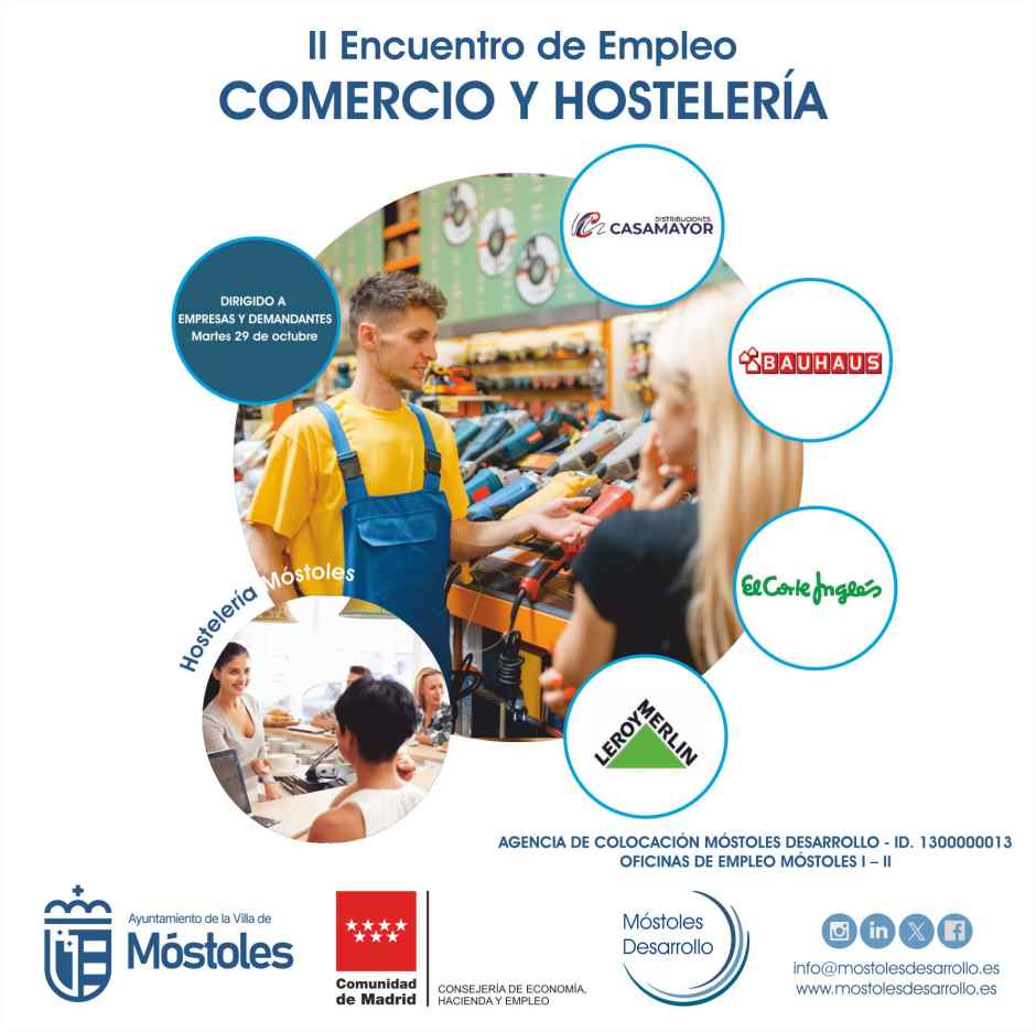 Encuentro sectorial de la hostelería y el comercio en Móstoles con 65 ofertas de empleo