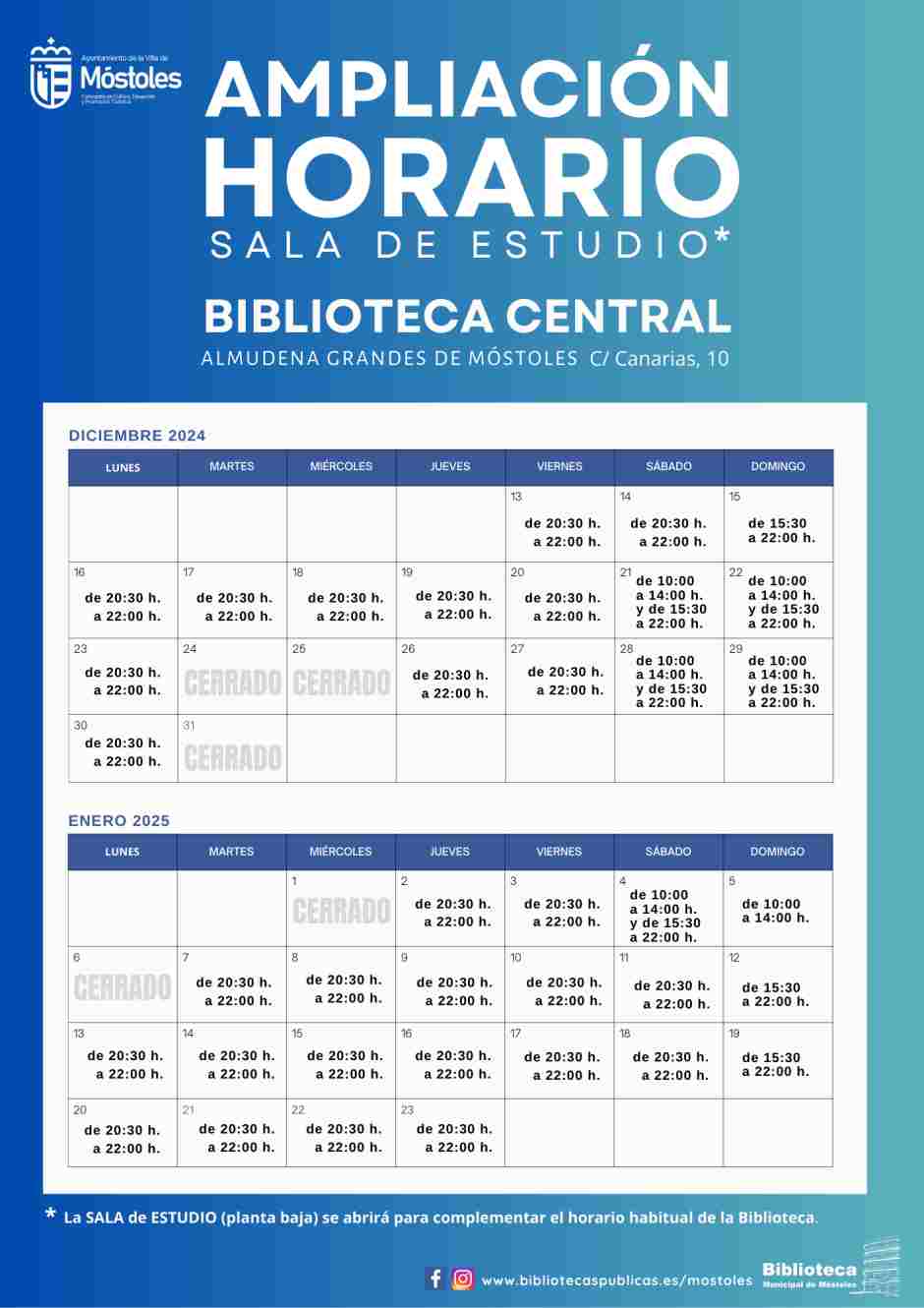 Las bibliotecas Central y de Parque Coimbra de Móstoles amplían su horario