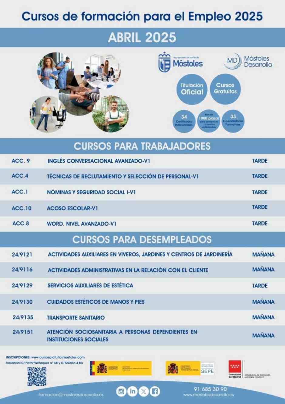 En abril hasta 11 cursos gratuitos en Móstoles para desempleados y ocupados