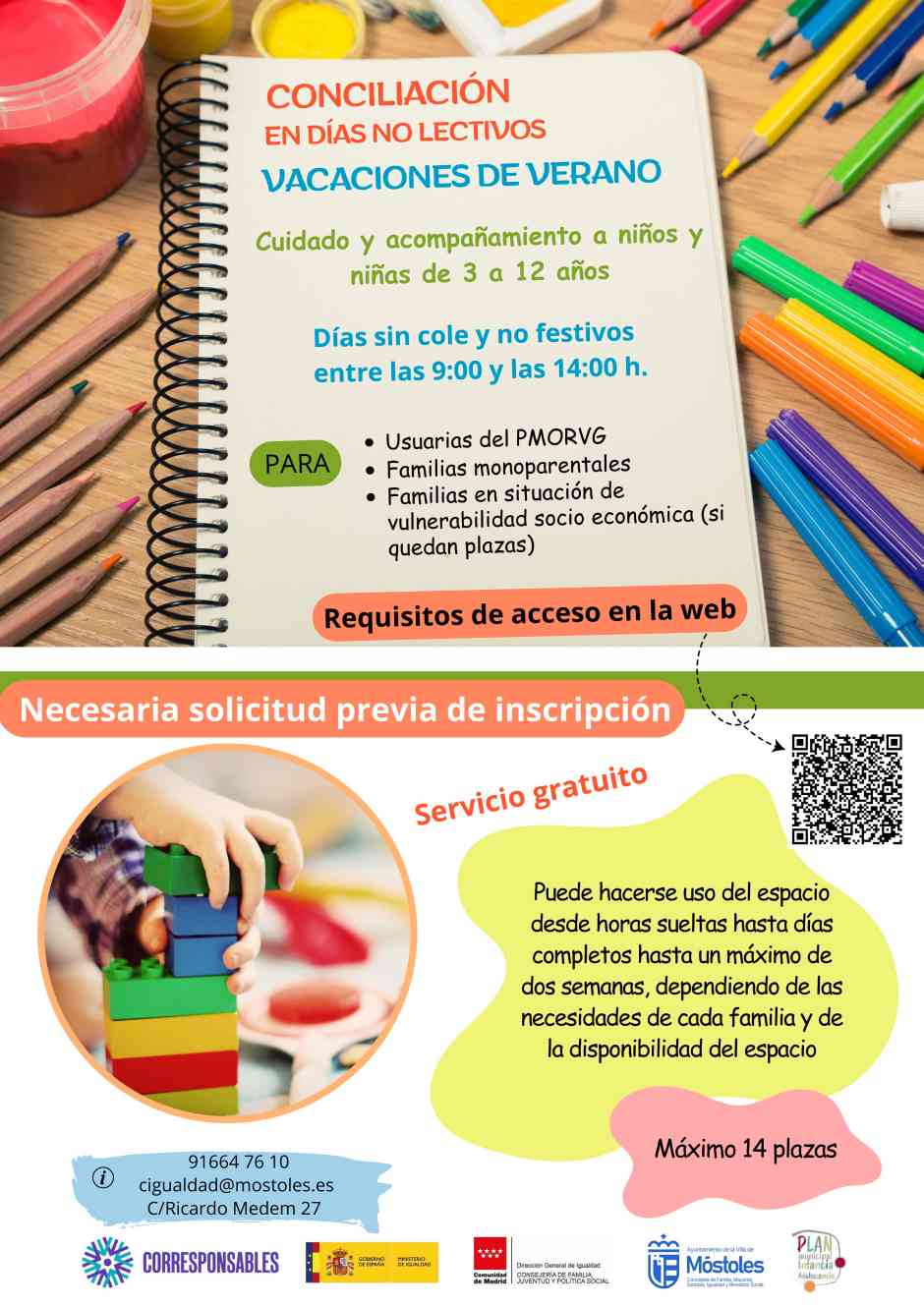 Desde el 19 de mayo las familias de Móstoles pueden inscribirse al espacio de conciliación para verano