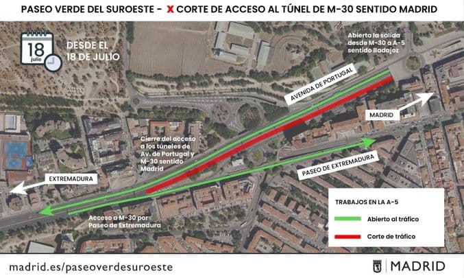 El soterramiento de la A-5 obliga a cortar el acceso a la M-30 para los vecinos de Móstoles
