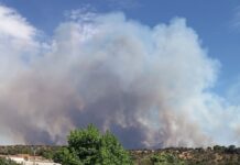 Un incendio en la provincia de Toledo deja en Móstoles nubes de humo y ceniza