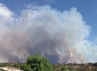 Un incendio en la provincia de Toledo deja en Móstoles nubes de humo y ceniza