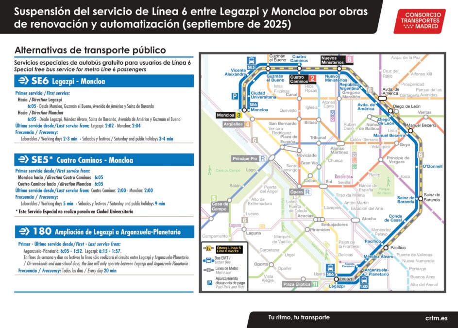Móstoles, afectada con la segunda fase del cierre parcial de la Línea 6 de Metro de Madrid