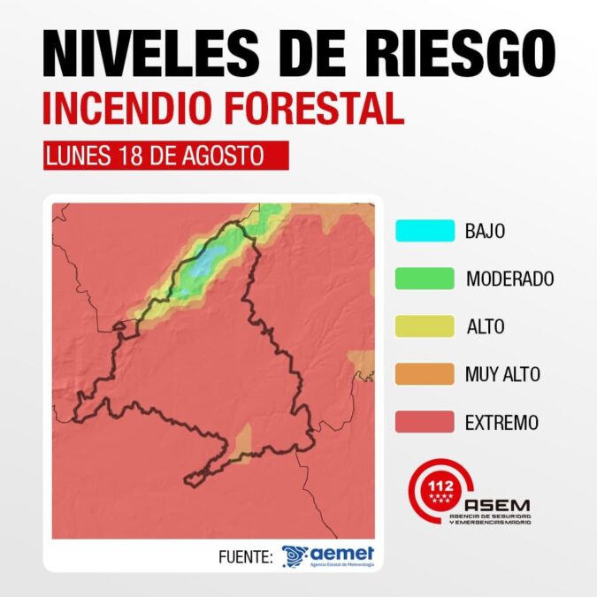 La Comunidad de Madrid activa el riesgo extremo de incendio en Móstoles