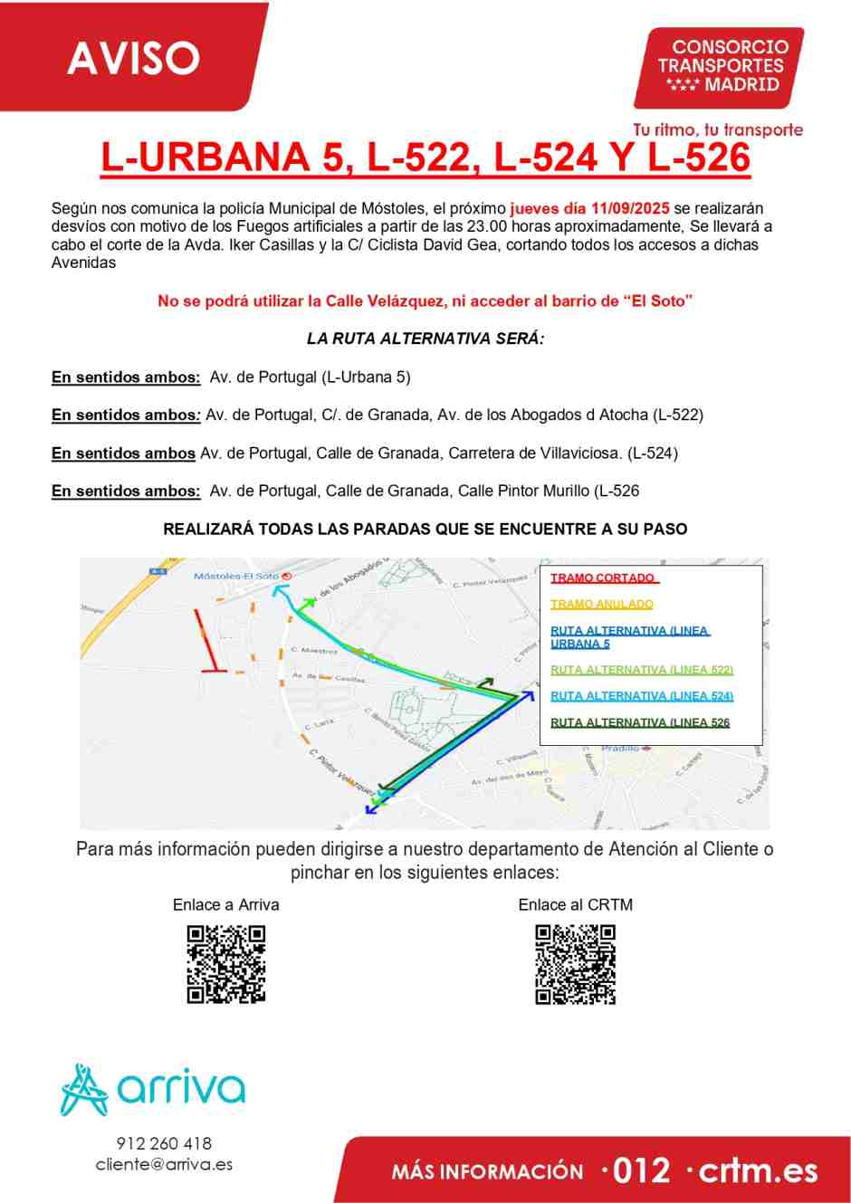 Cambios en los recorridos de las líneas de autobuses de Móstoles a causa de las Fiestas Patronales