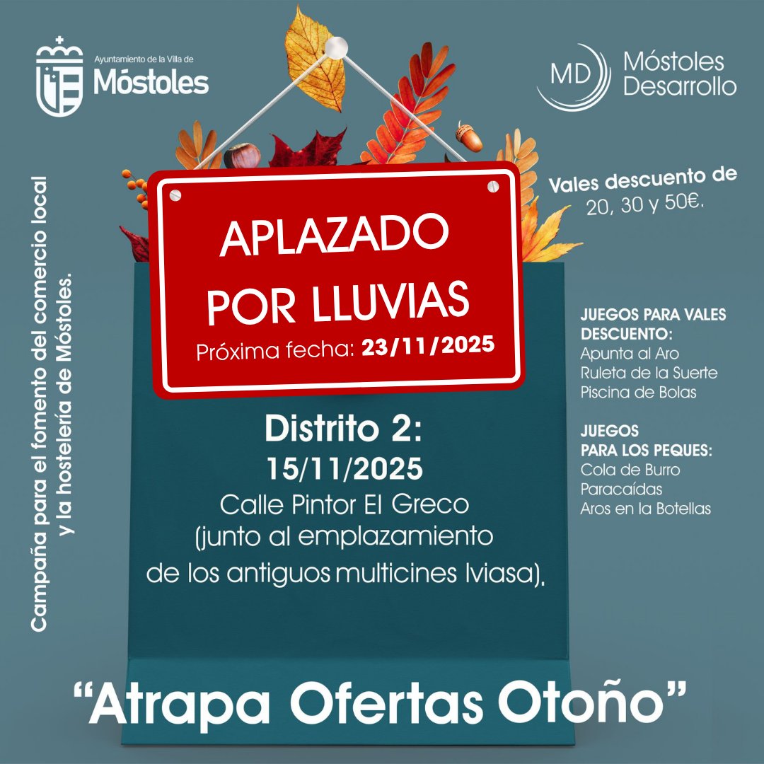 El evento Atrapa Ofertas de Móstoles Desarrollo se cancela por fuertes lluvias este sábado