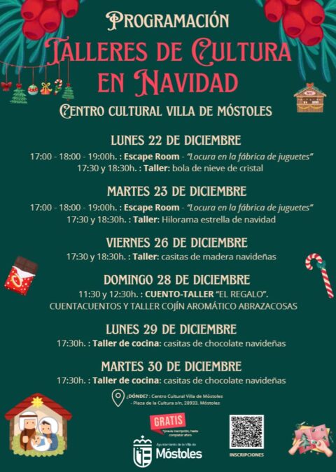 Un escape room, casitas de chocolate y mucho más en los talles de Cultura de Móstoles en Navidad