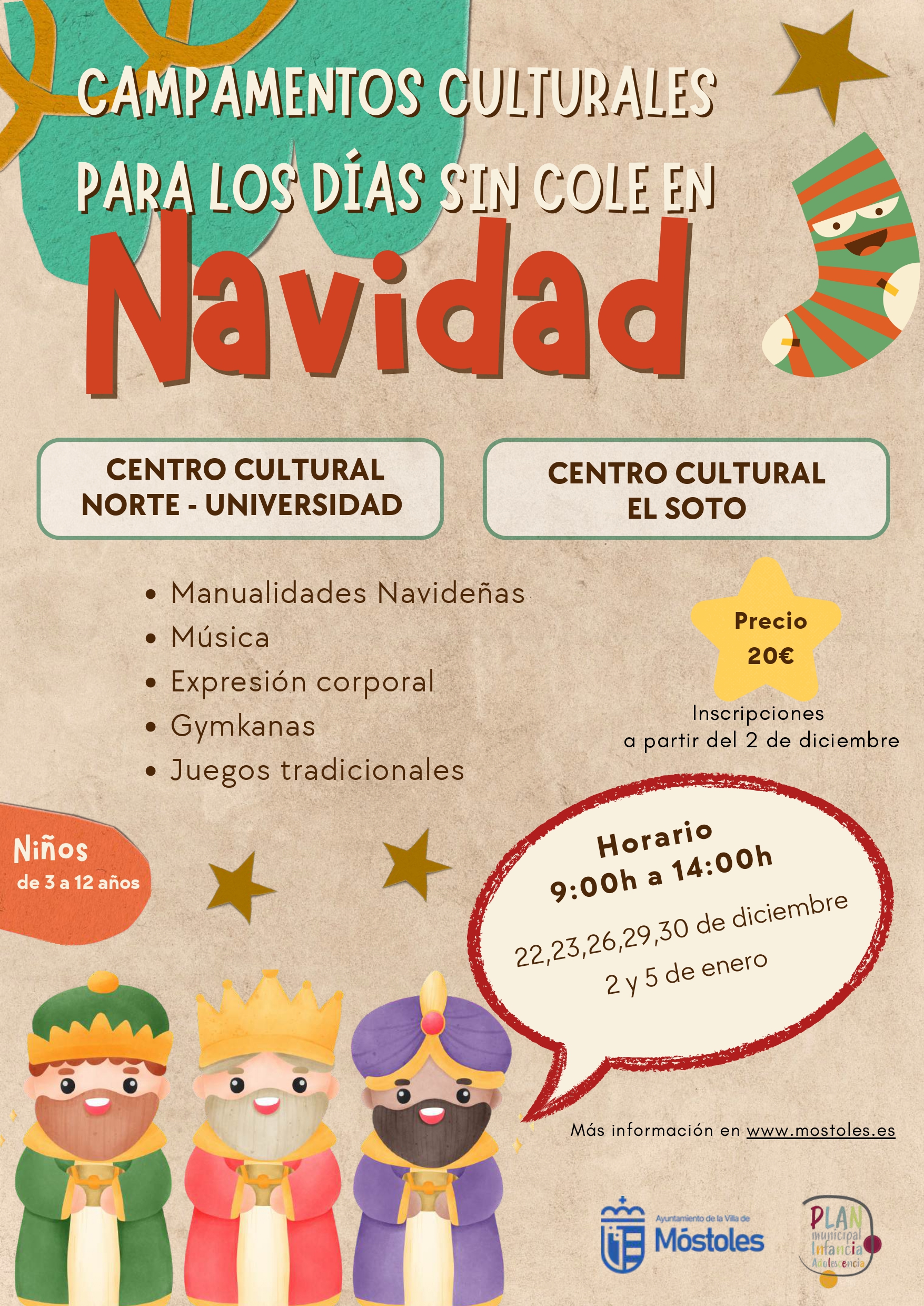 Campamentos culturales para los Días Sin Cole de Navidad en Móstoles