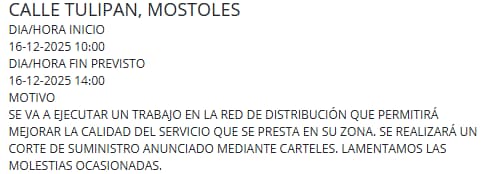 El Canal de Isabel II anuncia cortes en el suministro de agua en Móstoles para este martes