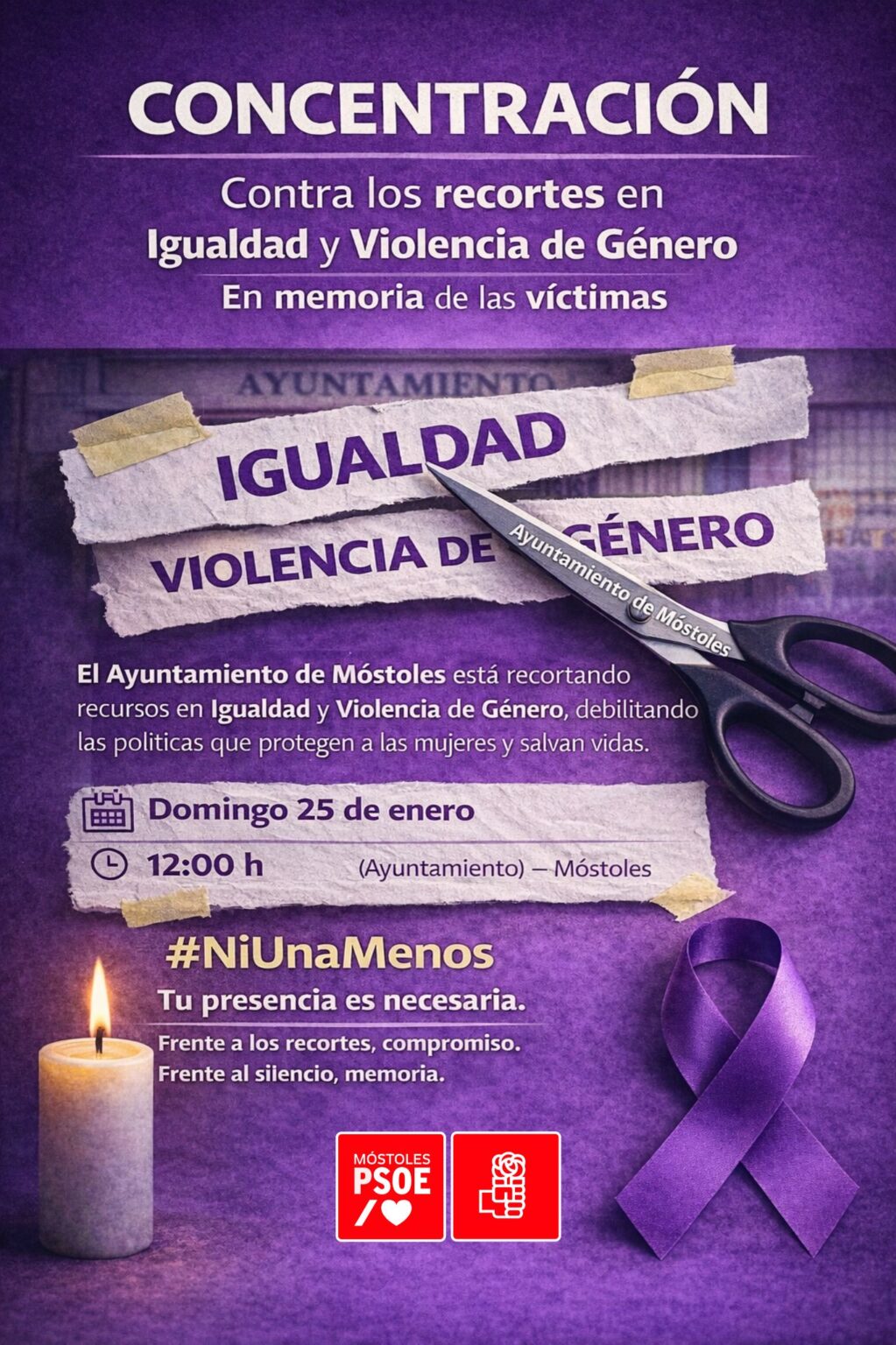 El PSOE de Móstoles denuncia los recortes en igualdad y convoca una concentración al respecto