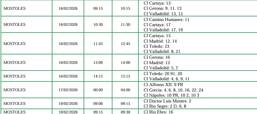 Varias calles de Móstoles tendrán cortes de luz que pueden durar más de siete horas