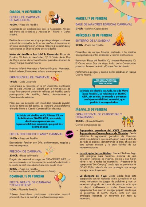 Qué hacer gratis este fin de semana en Móstoles: Carnaval y San Valentín llegan a la ciudad