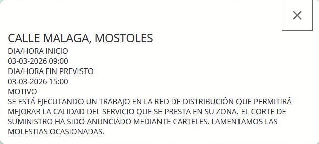 Programado un nuevo corte de agua de seis horas de duración en Móstoles para este martes