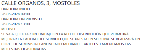 Programado un nuevo corte de agua en una calle de Móstoles para este martes: durará cuatro horas