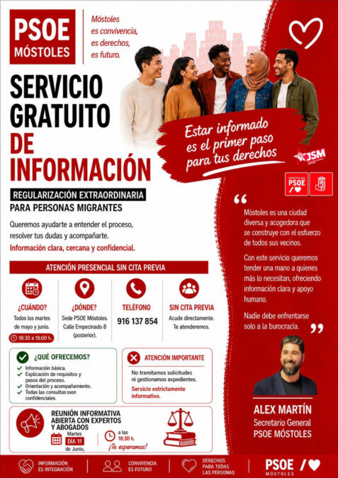 El PSOE de Móstoles organiza un servicio de información gratis para la regularización de personas migrantes