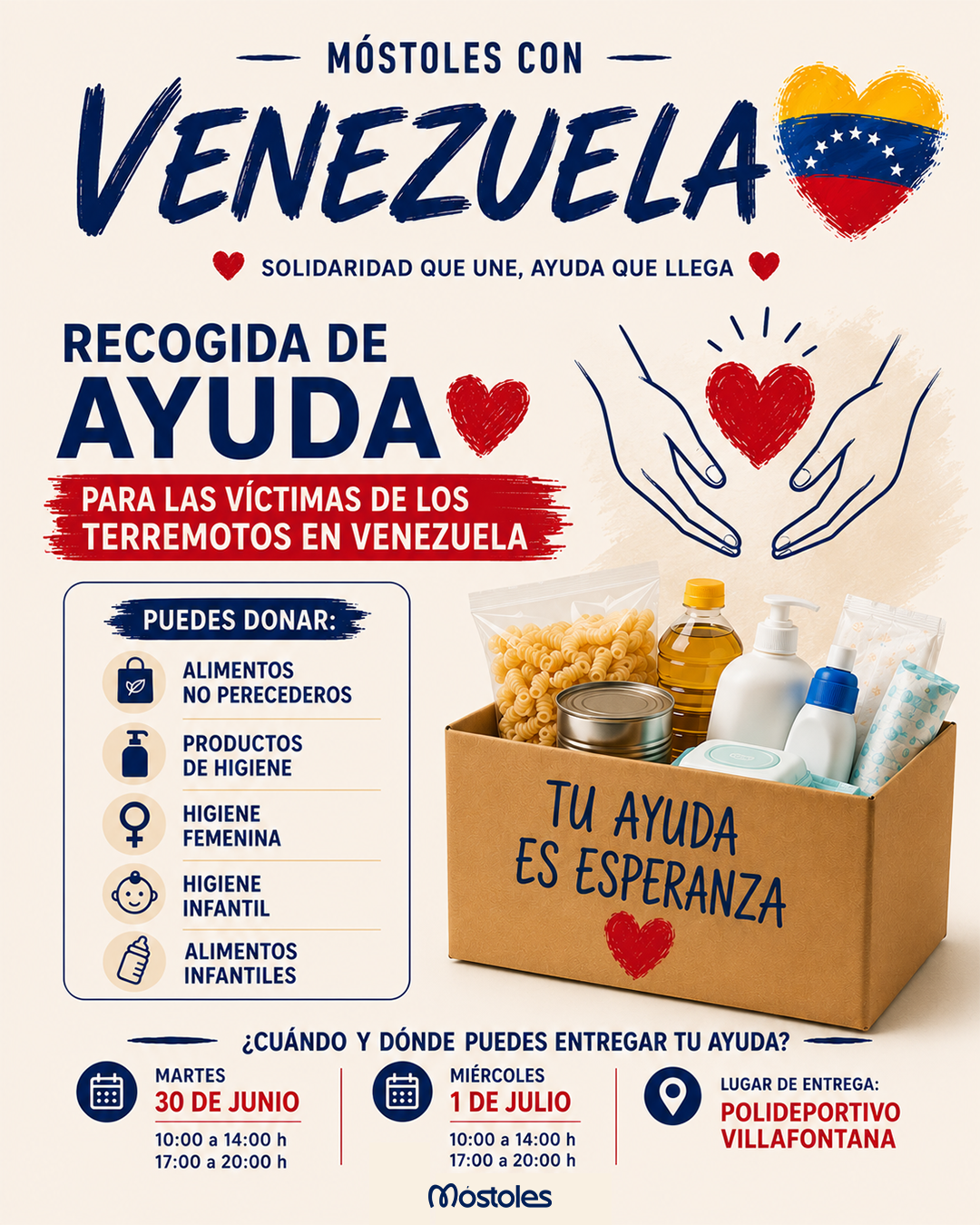 Móstoles se vuelca con Venezuela: habilitan un punto de recogida de alimentos y materiales