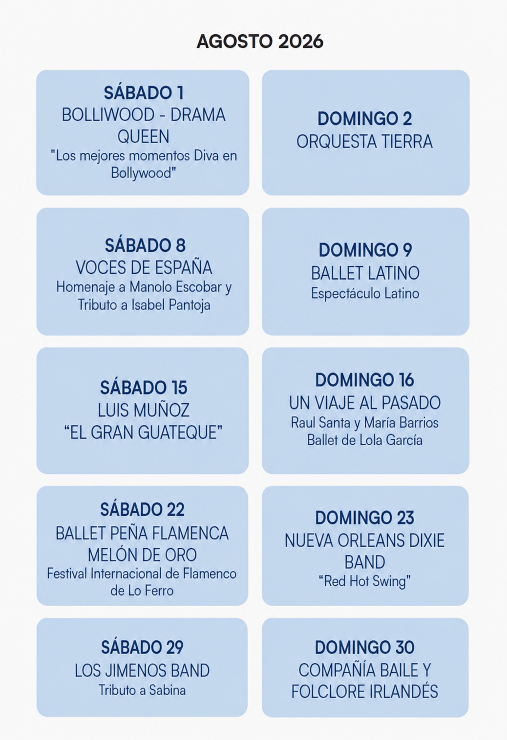 Los espectáculos de Verbena regresan a Móstoles: tributos a Fito & Fitipaldis, Sabina, Isabel Pantoja y más