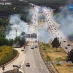Un incendio en Parque Coimbra obliga a cortar un carril de la A-5 a la altura de Móstoles