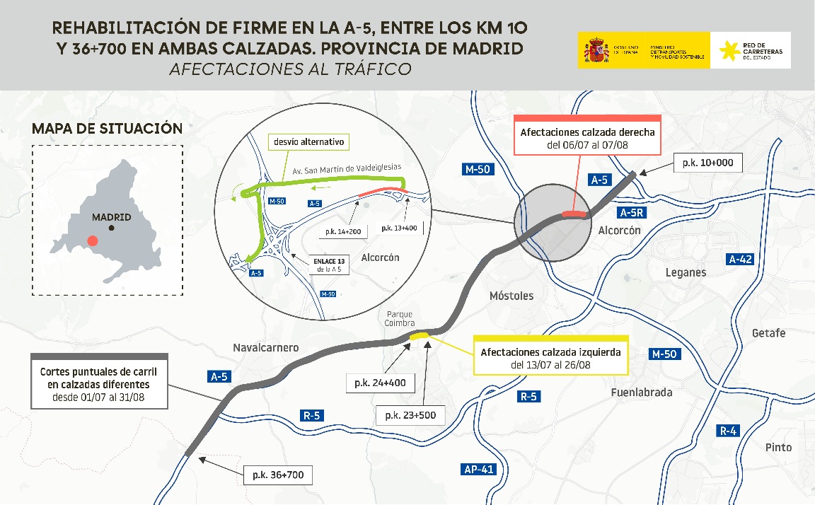 Las obras de rehabilitación en la A-5 arrancan este verano y afectarán de lleno a Móstoles