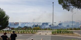 Un incendio en Parque Coimbra obliga a cortar un carril de la A-5 a la altura de Móstoles