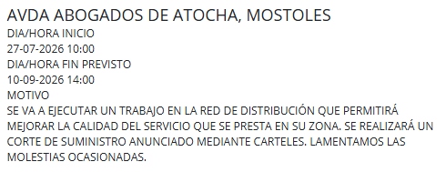 El Canal de Isabel II confirma cortes de agua de cuatro horas en una zona de Móstoles