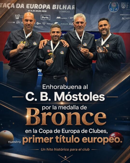 Bronce histórico para el Club Billar Móstoles: primera medalla de su historia en la Copa de Europa de clubes