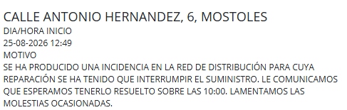 Una incidencia en la red de distribución provoca cortes de agua en una zona de Móstoles