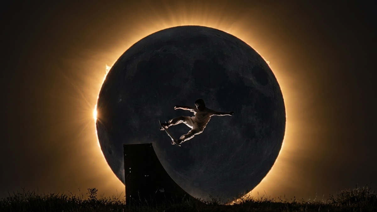 El skater de Móstoles, Danny León, deja una imagen para la historia con un truco durante el eclipse solar El skater de Móstoles, Danny León, deja una imagen para la historia con un truco durante el eclipse solar