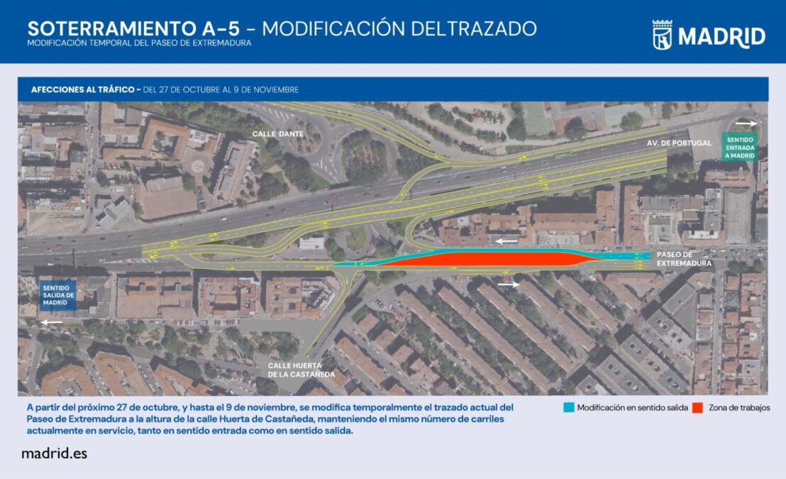 Nuevo desvío en la A-5 por las obras del soterramiento: así afectará el último cambio de trazo a Móstoles